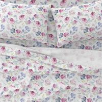 Watercolour Florals Vintage Faded Style on White LARGE