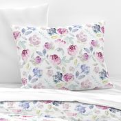 Watercolour Florals Vintage Faded Style on White LARGE