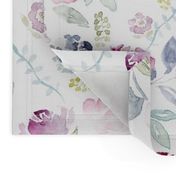 Watercolour Florals Vintage Faded Style on White LARGE