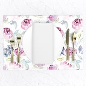 Watercolour Florals Vintage Faded Style on White LARGE