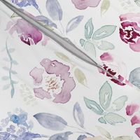 Watercolour Florals Vintage Faded Style on White LARGE