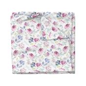 Watercolour Florals Vintage Faded Style on White LARGE