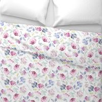 Watercolour Florals Vintage Faded Style on White LARGE