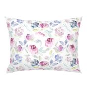 Watercolour Florals Vintage Faded Style on White LARGE