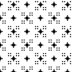 Block Print Diamond Shapes Black Dots, Black and White Geometric Circles