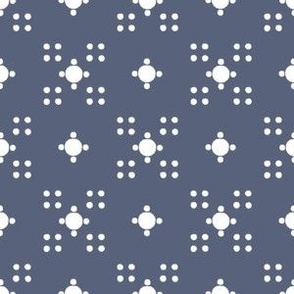 Dark Navy Blue Block Printed, Minimalist Pattern with White Circles and Dots