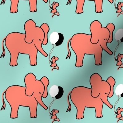 Let's be Friends Elephant and Mouse in Coral Mint Black