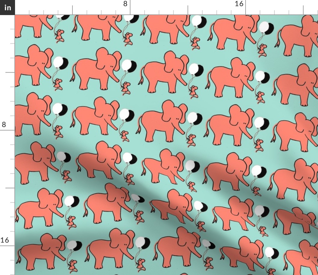 Let's be Friends Elephant and Mouse in Coral Mint Black