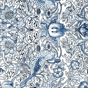 William Morris ~ Strawberry Thief ~ Blue and White ~ Light ~ Border Print