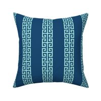 Greek_Key_Stripe in Aqua on Navy