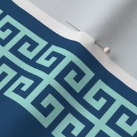 Greek_Key_Stripe in Aqua on Navy