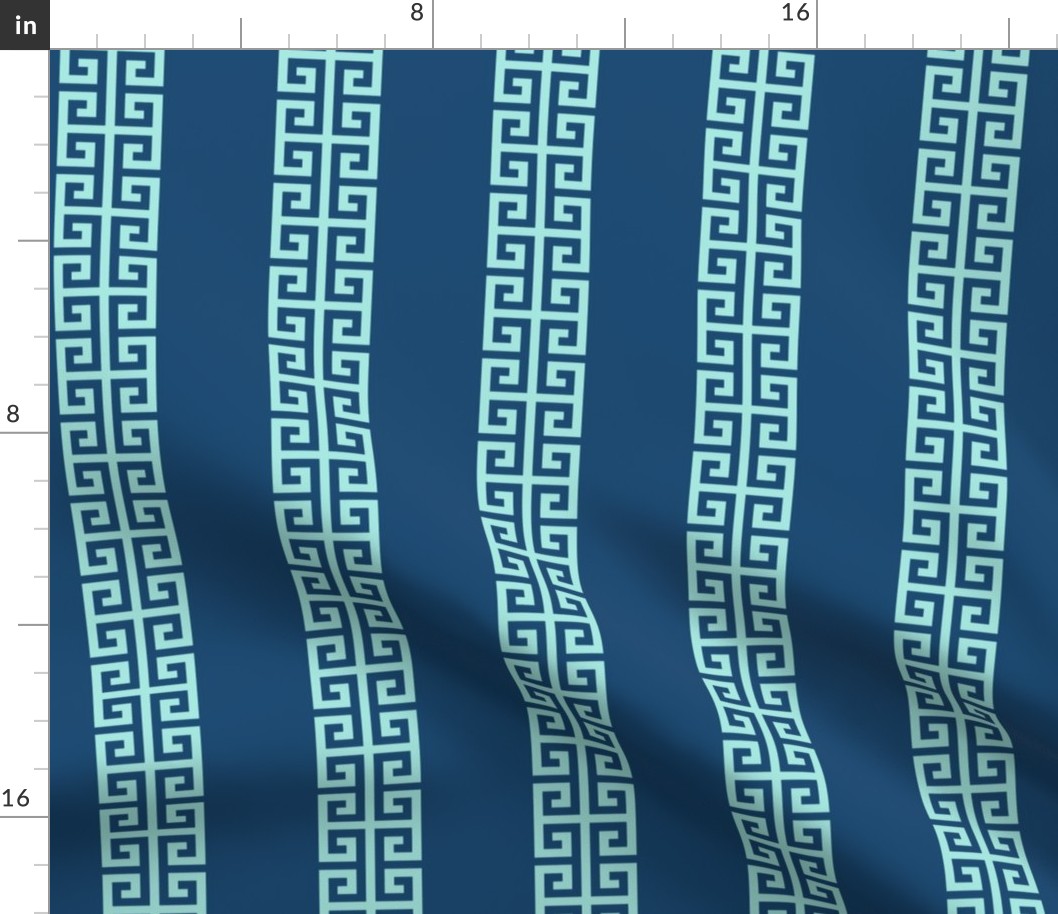 Greek_Key_Stripe in Aqua on Navy