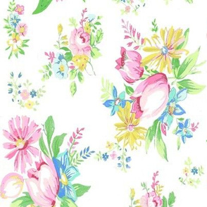 Pink Tulip Floral on White