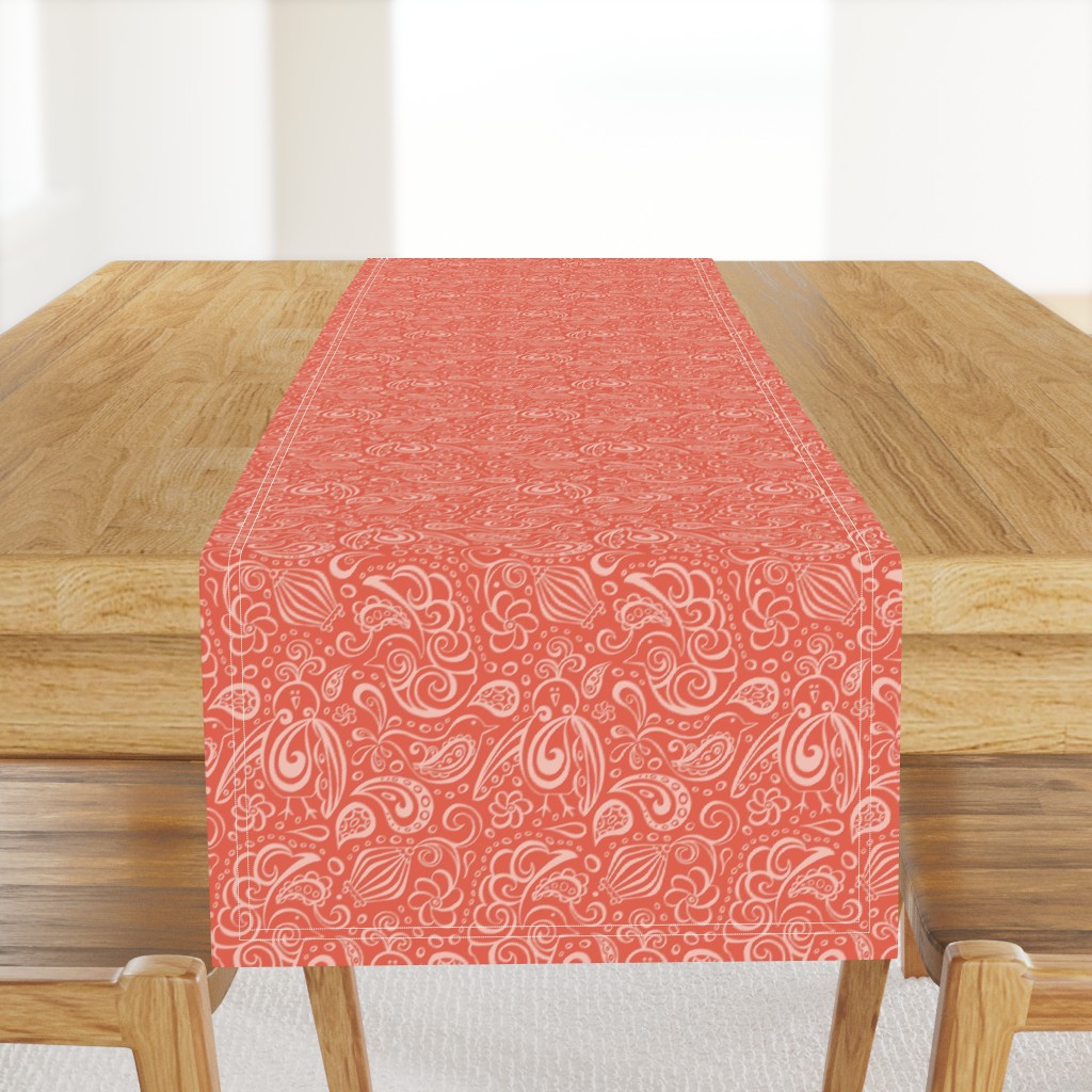 Festooned Feathered Friends - Bird Paisley Red & Pink