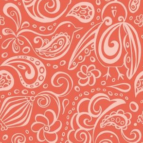 Festooned Feathered Friends - Bird Paisley Red & Pink