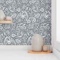 Festooned Feathered Friends - Bird Paisley Grey