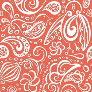 Festooned Feathered Friends - Bird Paisley Red