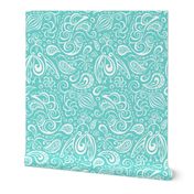 Festooned Feathered Friends - Bird Paisley Aqua