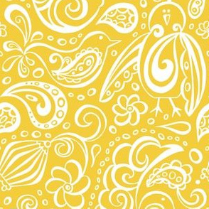 Festooned Feathered Friends - Bird Paisley Yellow