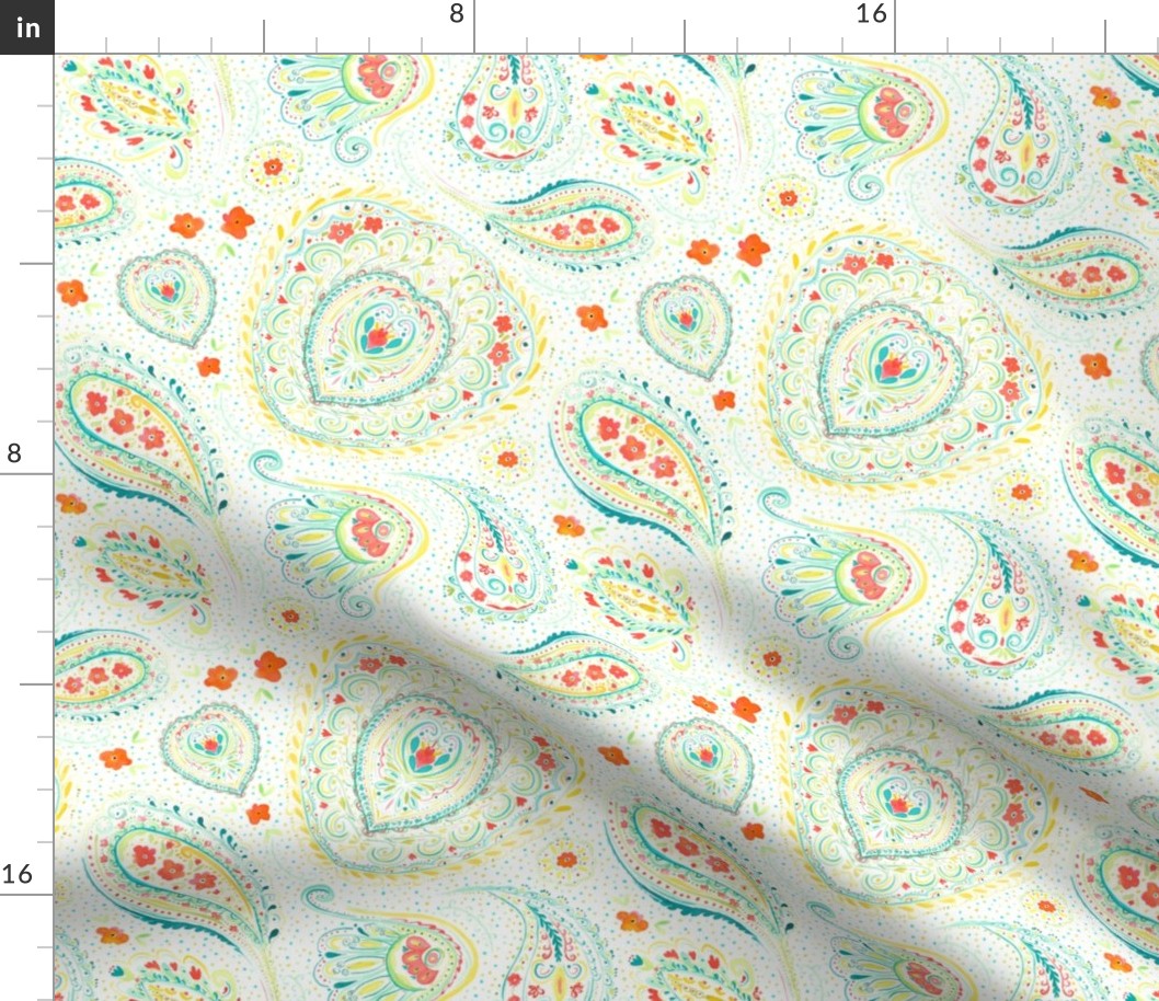 Watercolor Paisley Teal Small Scale