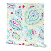 Watercolor Paisley Aqua Small Scale