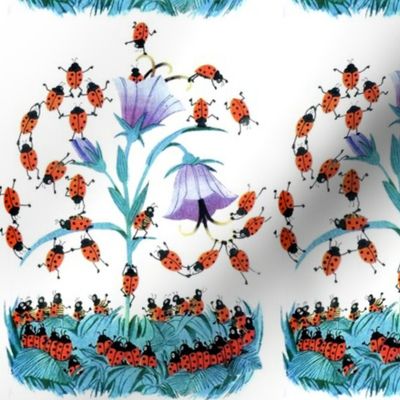 vintage retro kitsch ladybirds beetles insects flowers grass leaves leaf acrobats acrobatics  
