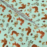 Red Squirrels Scattered on Mint