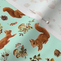 Red Squirrels Scattered on Mint