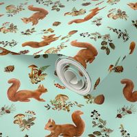Red Squirrels Scattered on Mint