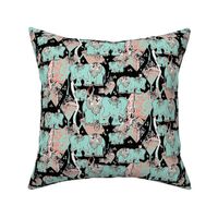 elephantine dreams, coral, mint, black and white