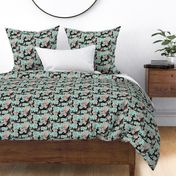 elephantine dreams, coral, mint, black and white