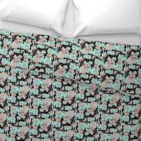 elephantine dreams, coral, mint, black and white