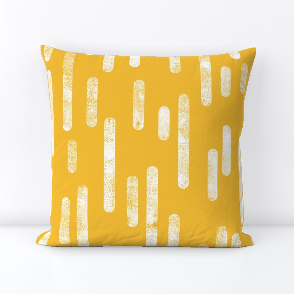 White on Mustard Yellow | Large Scale Inky Rounded Lines Pattern