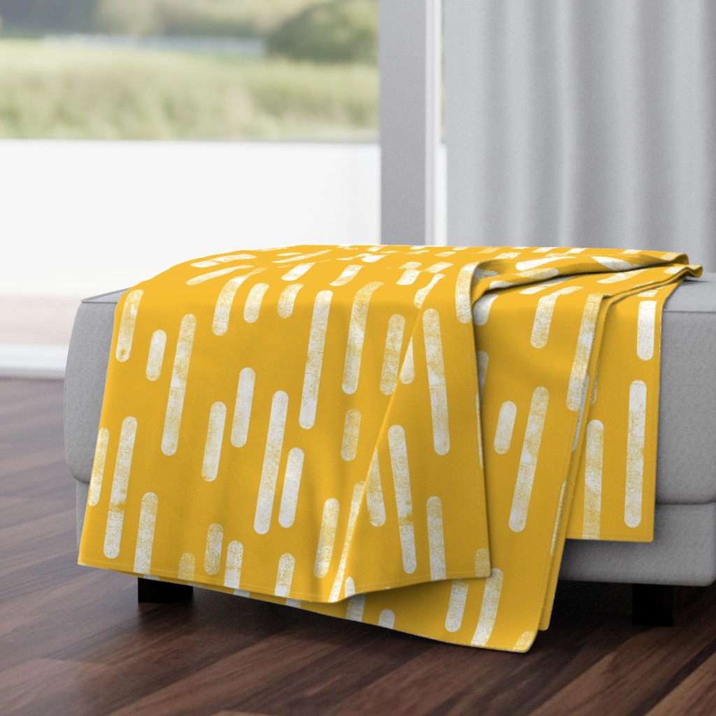 White on Mustard Yellow | Large Scale Inky Rounded Lines Pattern