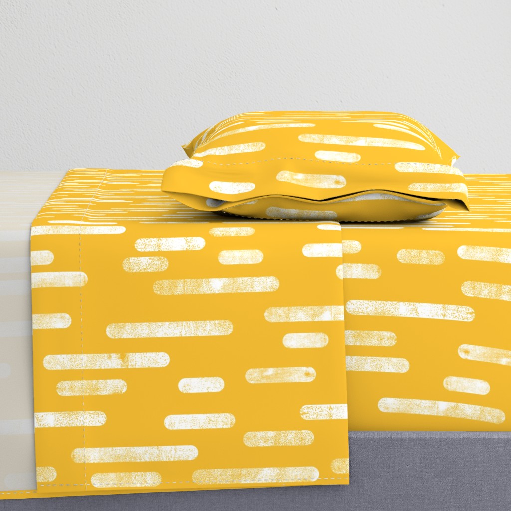 White on Mustard Yellow | Large Scale Inky Rounded Lines Pattern