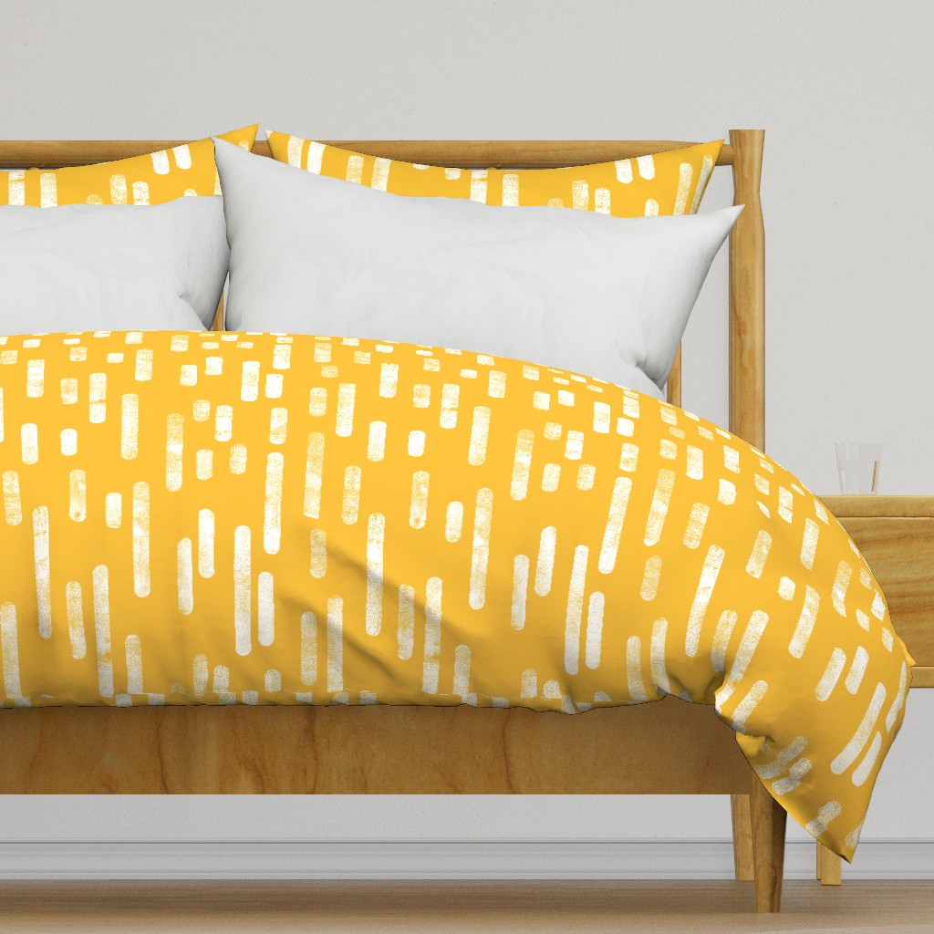 White on Mustard Yellow | Large Scale Inky Rounded Lines Pattern