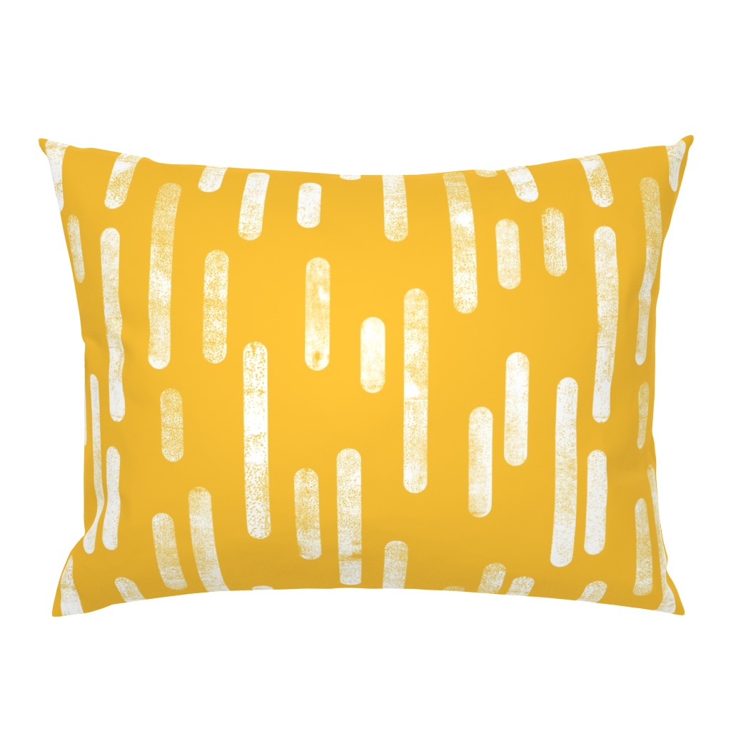 White on Mustard Yellow | Large Scale Inky Rounded Lines Pattern