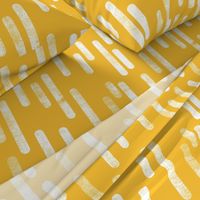 White on Mustard Yellow | Large Scale Inky Rounded Lines Pattern