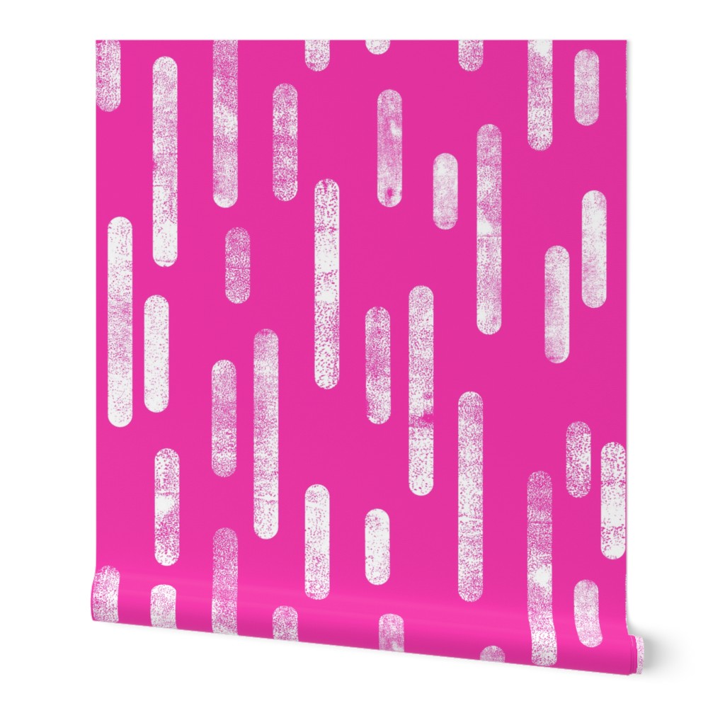 White on Bright Pink | Large Scale Inky Rounded Lines Pattern