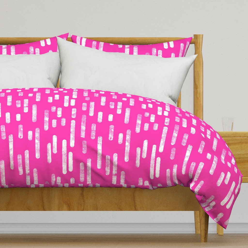 White on Bright Pink | Large Scale Inky Rounded Lines Pattern