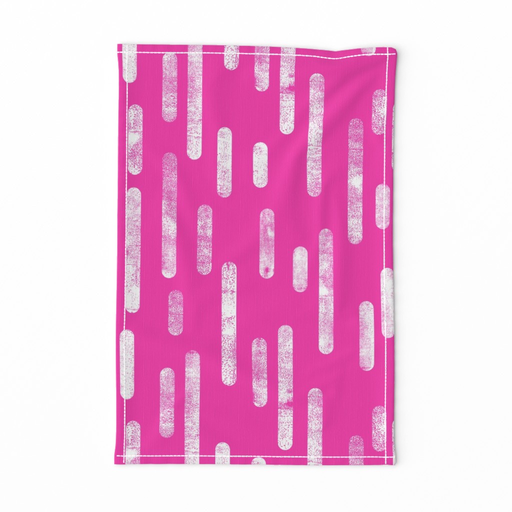 White on Bright Pink | Large Scale Inky Rounded Lines Pattern