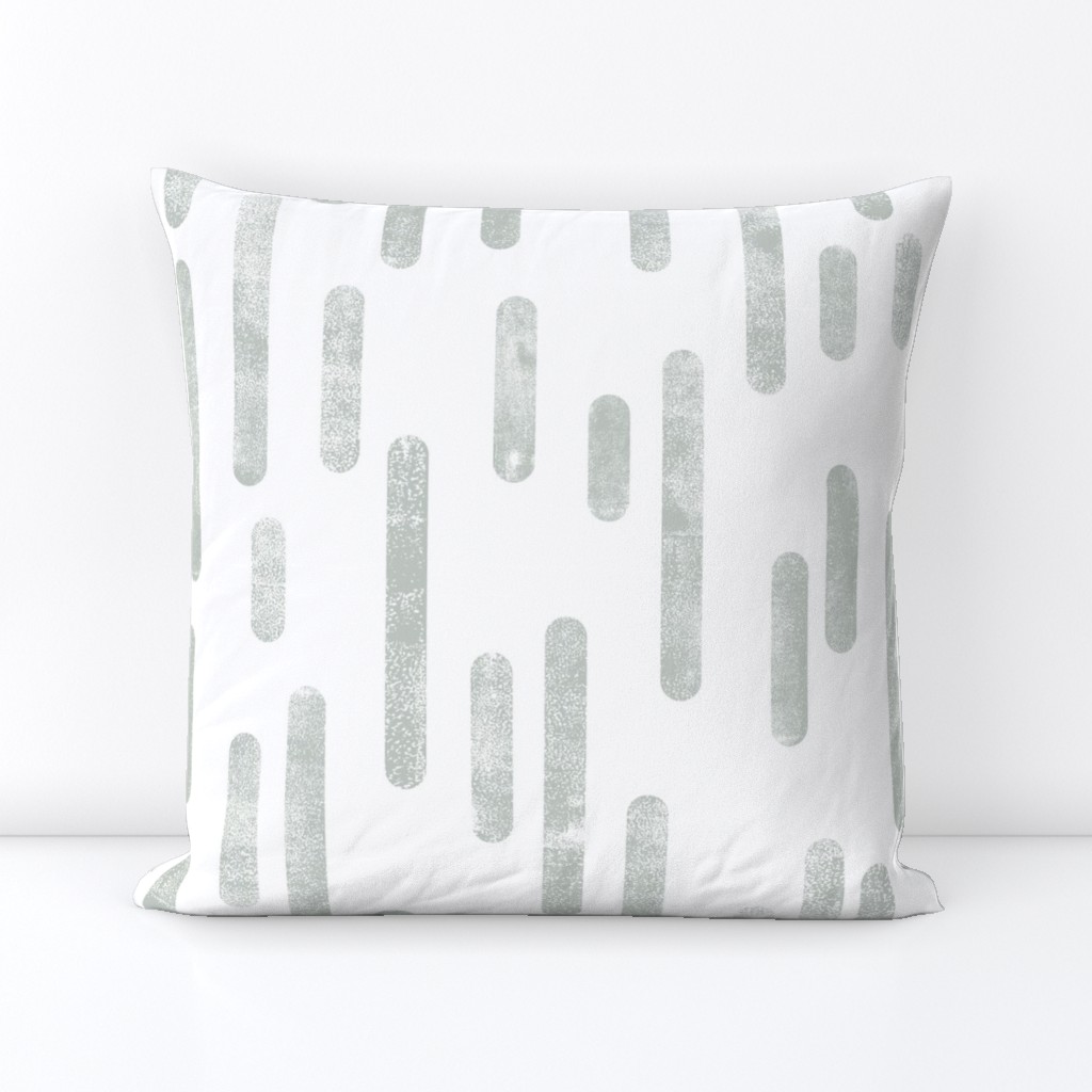 Gray-Green on White | Large Scale Inky Rounded Lines Pattern