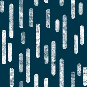 White on Dark Blue-Green | Large Scale Inky Rounded Lines Pattern