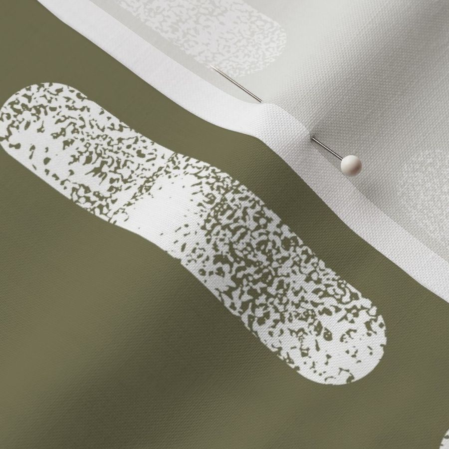 White on Olive Green | Large Scale Inky Rounded Lines Pattern