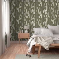 White on Olive Green | Large Scale Inky Rounded Lines Pattern