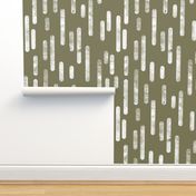 White on Olive Green | Large Scale Inky Rounded Lines Pattern