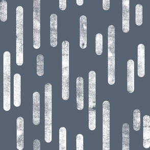 White on Blue-Gray | Large Scale Inky Rounded Lines Pattern