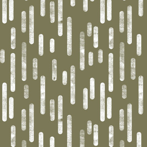 White on Olive Green Inky Rounded Lines Pattern