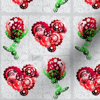 3D Cog hearts and roses with words