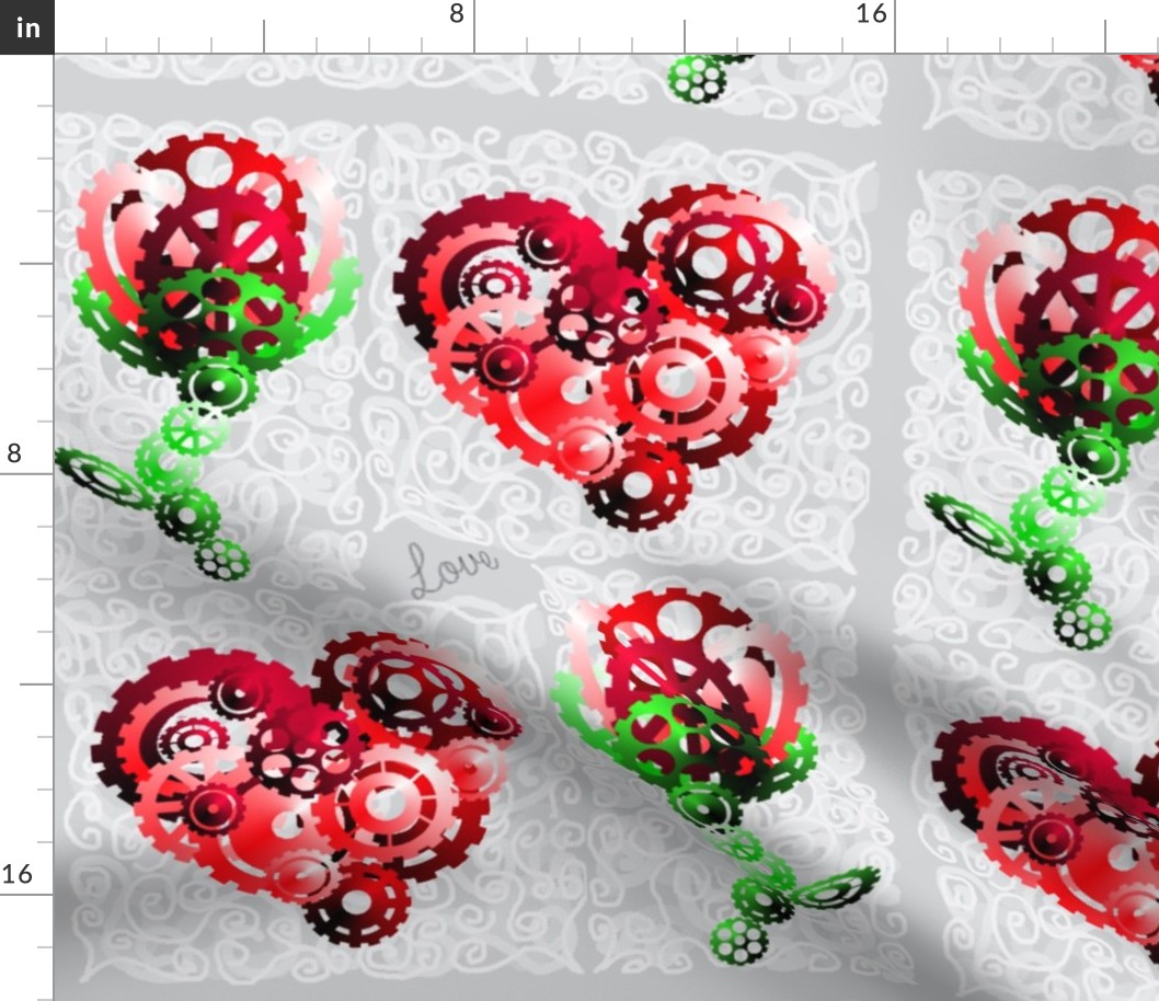 large 3D Cog hearts and roses with words